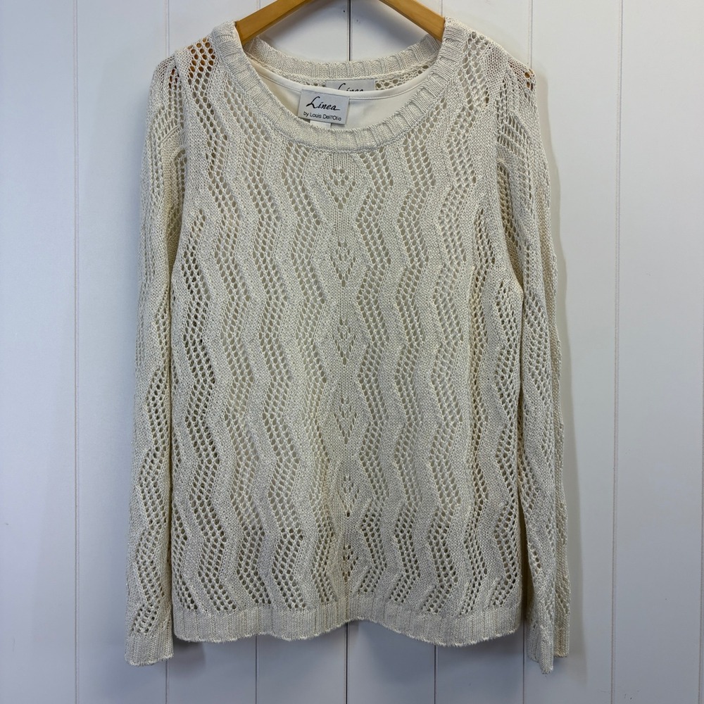 Linea by Louis Dell'Olio Coastal Grandma Crochet Sweater Women Size 1X Shimmery